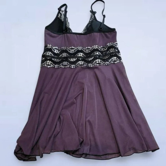 Coquette Purple Babydoll with Black Metallic Lace‎ - Size Medium - Picture 3 of 7